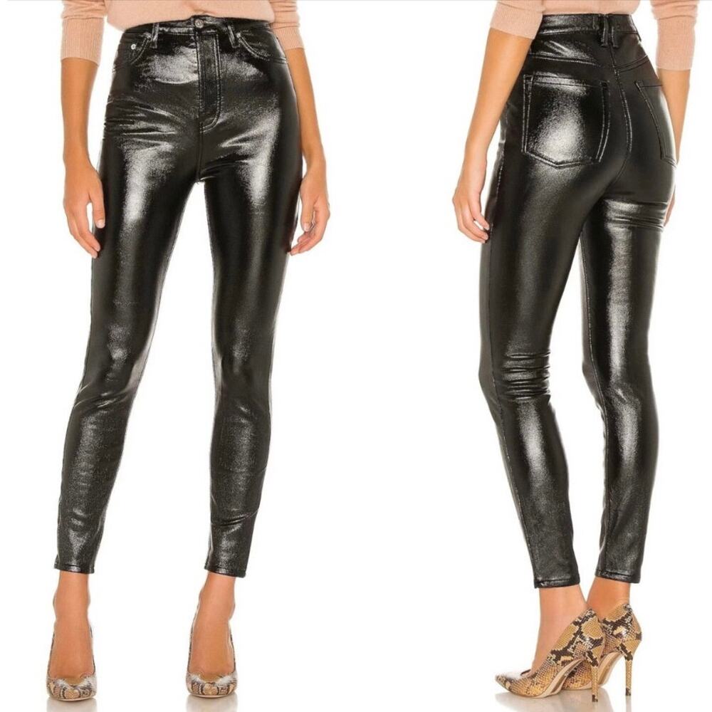 We The Free People Phoenix Coated Skinny Jeans Size 28 Button Fly Faux Leather